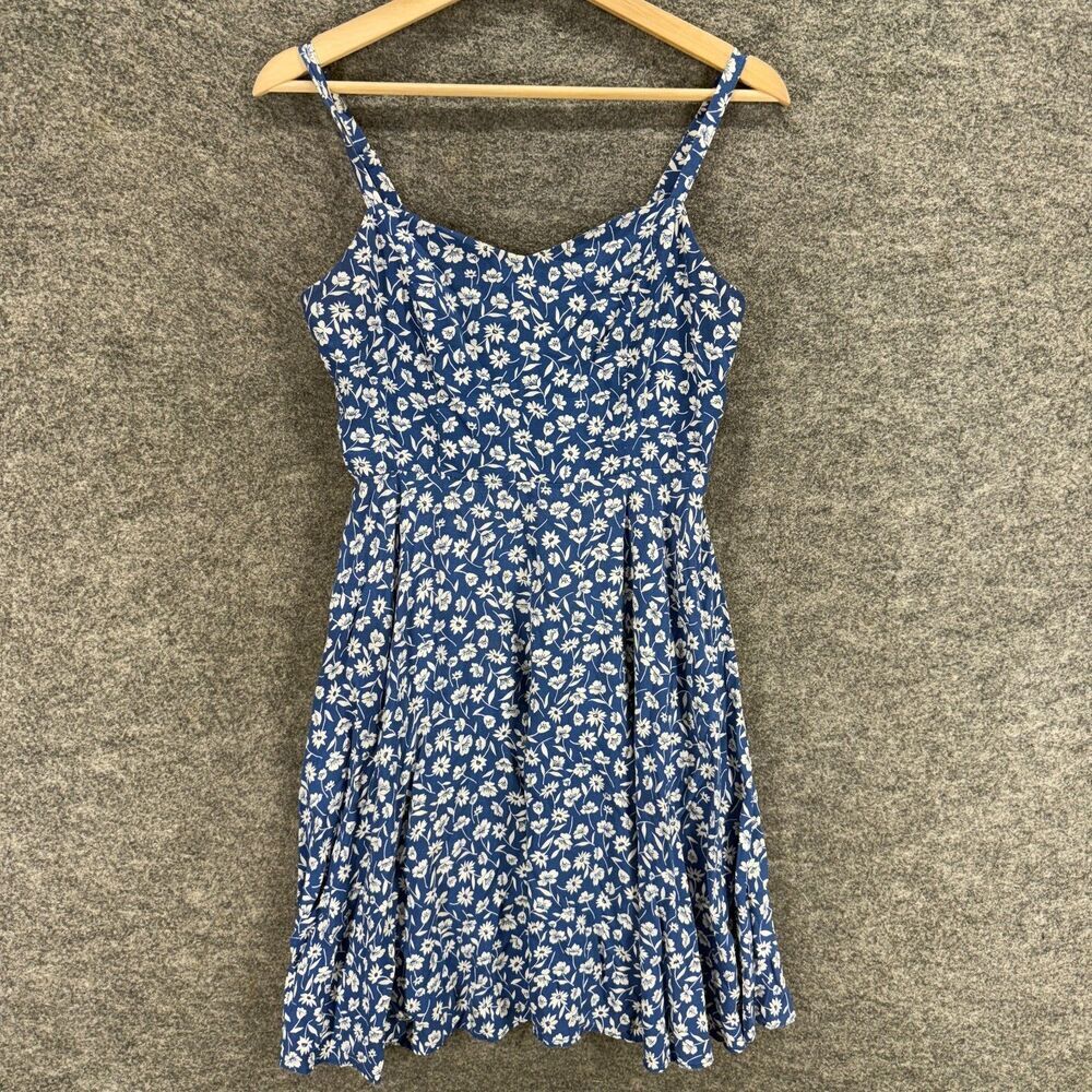 Old Navy Dress Women M Medium Blue Floral Sheath Midi V-Neck Sleeveless Rayon